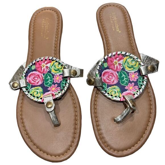 Simply Southern Leather Flat‎ Flip Flop Sandals Multicolor Floral Print Size 10 - Picture 1 of 5